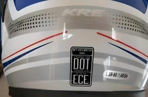 DOT certification label mandated by the Department of Transportation on all helmets sold in the U.S. market.