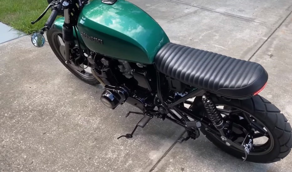This green Suzuki GS850 Cafe Racer is a great example of minimal tail design with barely anything between the rider's back and the rear tire. Even the tail light and turn signals are condensed into one thin LED strip. You may have to mount the plate on the side though to be street legal.