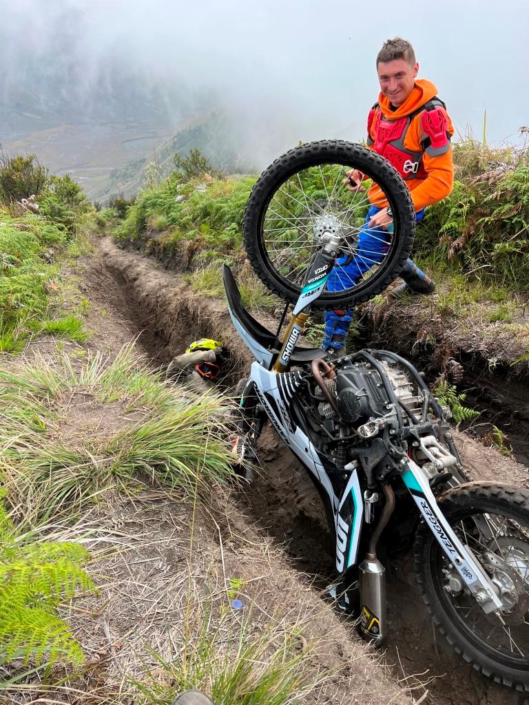 A rider takes a tumble into a ditch, as I quickly come to the rescue. Thinking about a solo ride?