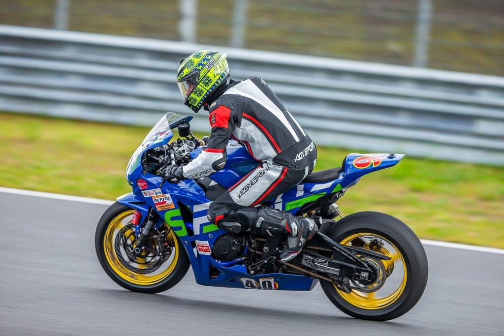 AGVSPORT race boots in action as Denis Grachev gears up for a track day at the Pertamina Mandalika International Street Circuit in Lombok, Indonesia.